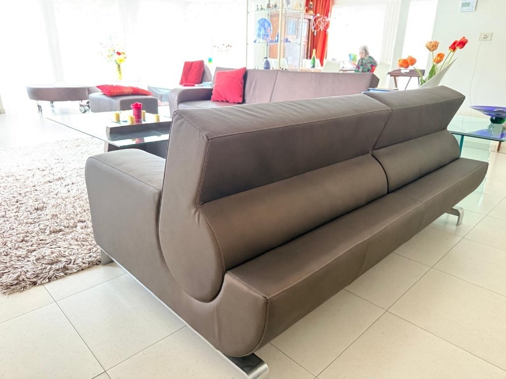 Leolux leren bank + pastille, Ophalen, Gebruikt, 150 tot 200 cm, Leolux bruin leer