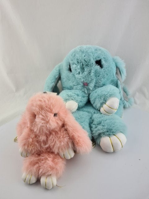 Rugzak blauw met knuffel roze, Overige merken, Overige karakters, Overige typen, Nieuw
