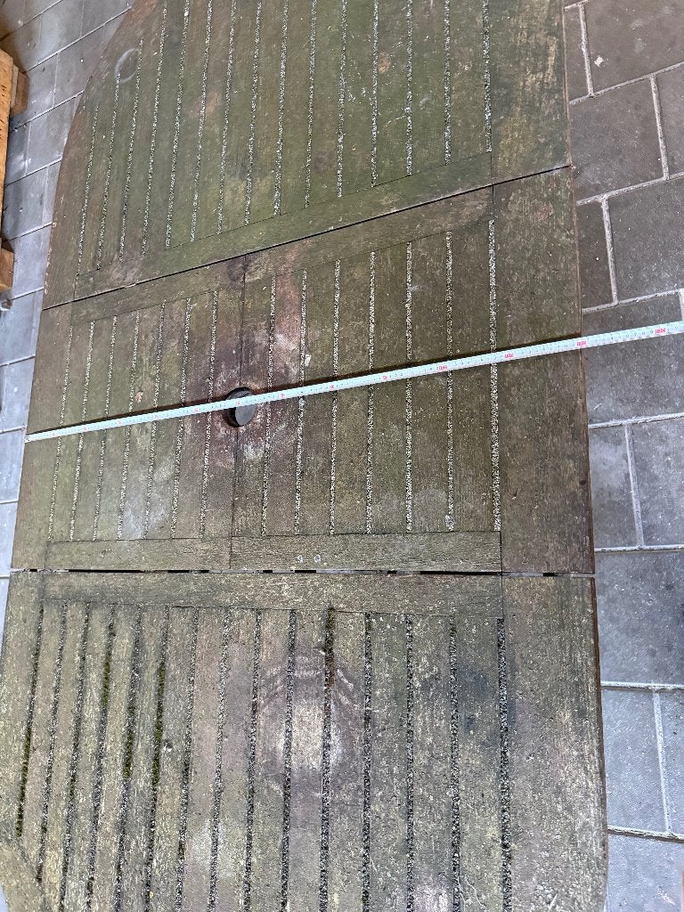 Tuintafel mahonie hout, Ophalen, Gebruikt, Ovaal, Hout