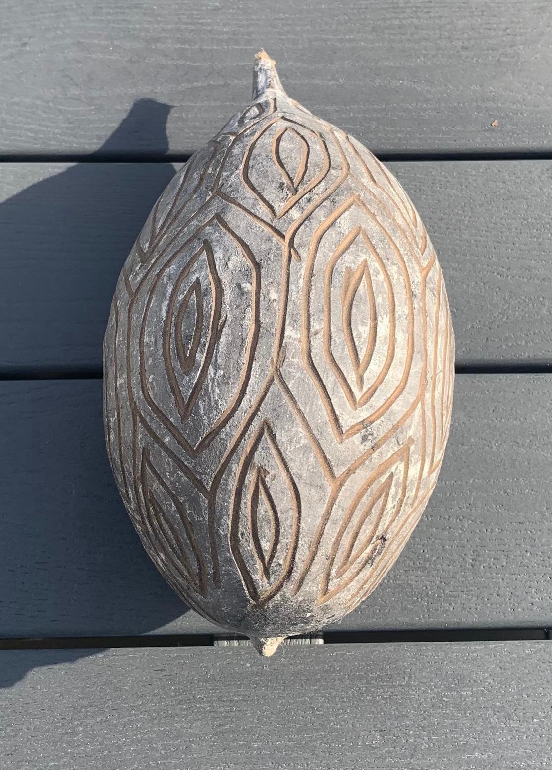 Decoratieve gesneden baobab vrucht, baobab noot, hout, 23 cm, Ophalen of Verzenden, Zo goed als nieuw, Bruin, Hout