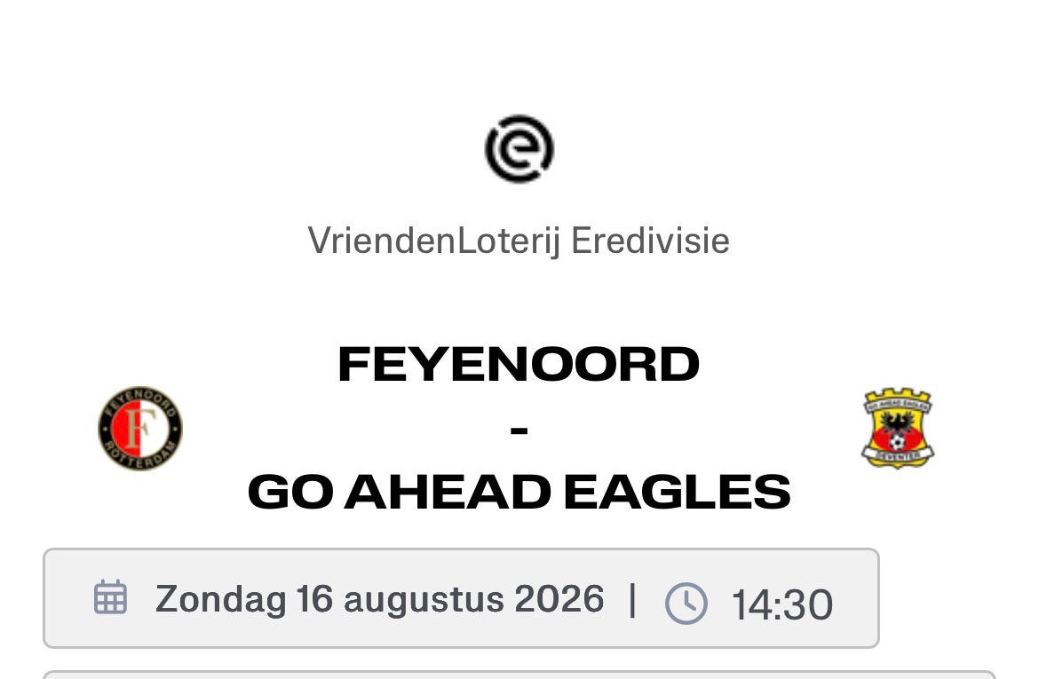 Feyenoord - Go Ahead Eagles, Tickets en Kaartjes, Sport | Voetbal, Losse kaart, Eén persoon, Augustus