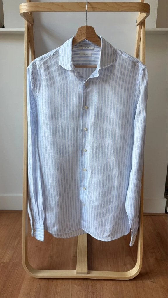 Suitsupply Pure Linen Albini Striped Shirt White Blue Size, Verzenden, Wit, Nieuw, Halswijdte 41/42 (L)