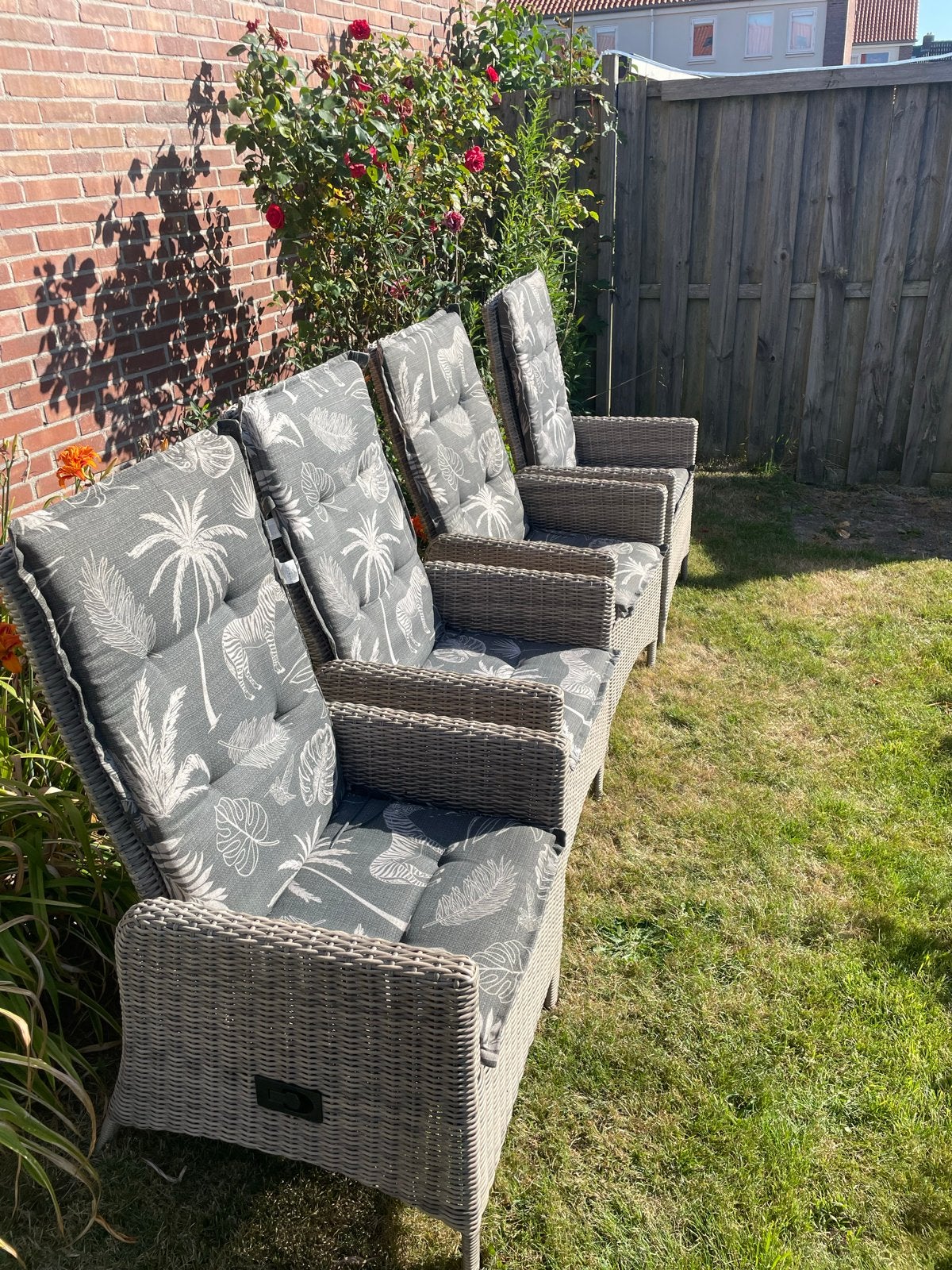 4 verstelbare wicker tuinstoelen met kussens, Tuin en Terras, Tuinstoelen, Ophalen, Gebruikt, Wicker, Verstelbaar