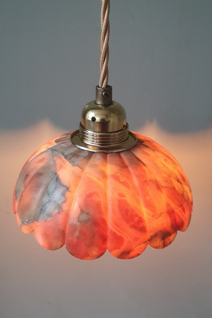 Marmeren vintage bruin, rood, amberkleurige hanglampje, Gebruikt, Vintage, antiek, marble, Glas, E27 (groot)