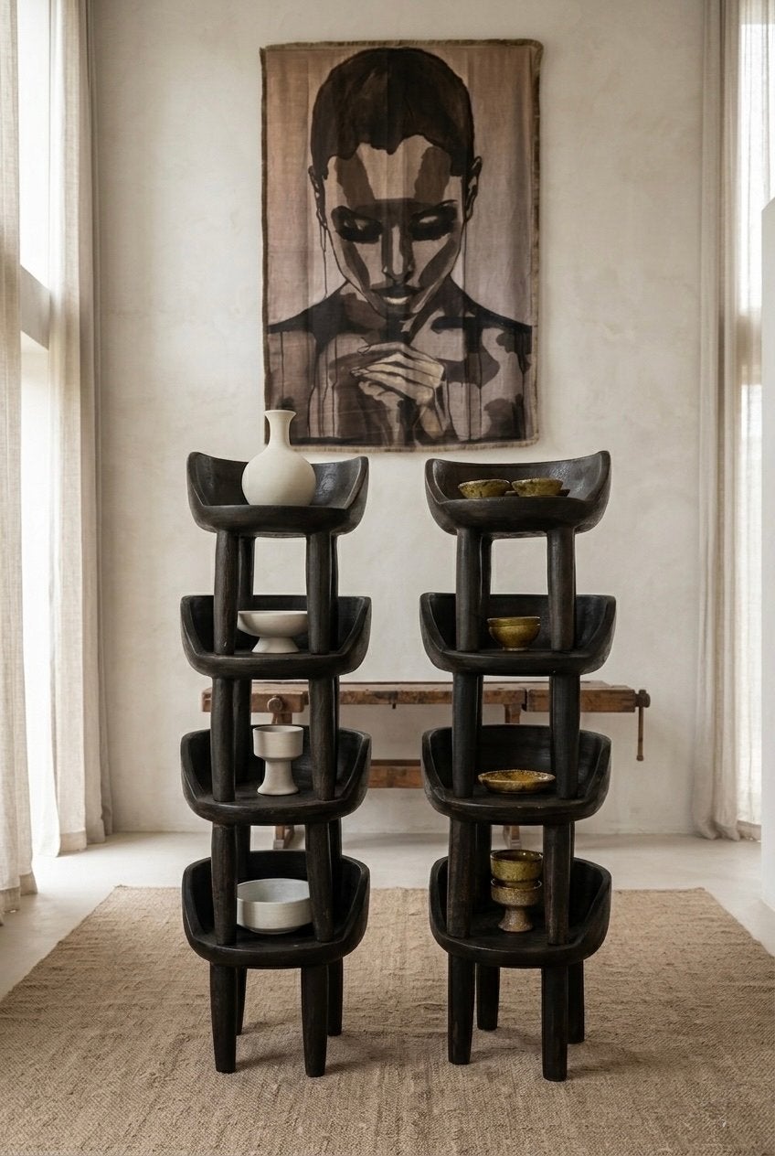 Unieke Mango Houten Stoelen / bijzettafels, Twee, Bruin, Ophalen of Verzenden, Zo goed als nieuw