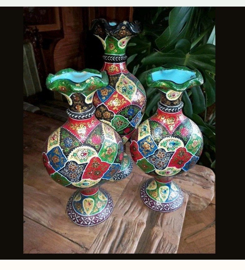 Set van 3 antieke pronkvazen, papier-maché, Ophalen of Verzenden
