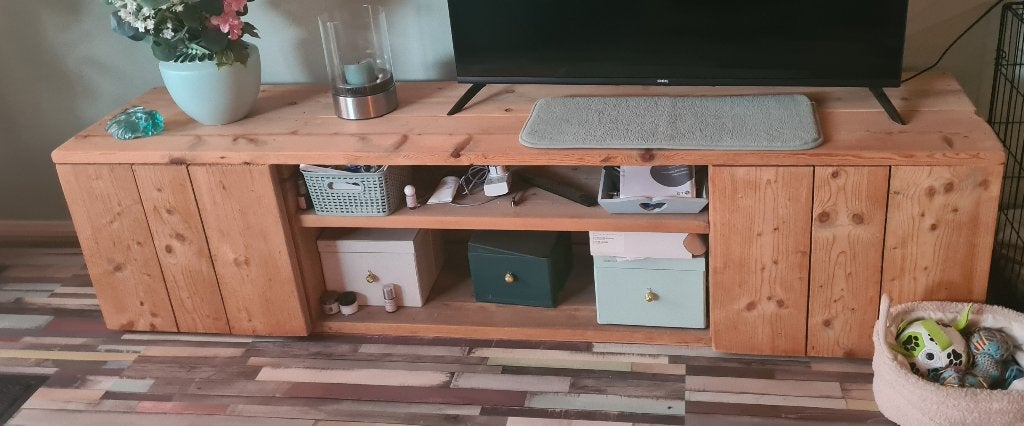 Steigerhout tv meubel, Ophalen, Zo goed als nieuw, 200 cm of meer, Minder dan 100 cm