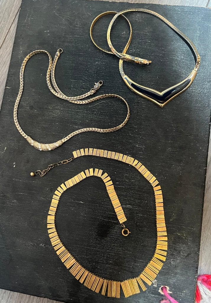 Lotje antieke vergulde kettingen colliers goudkleurig strass, Ophalen of Verzenden, Overige materialen, Ketting