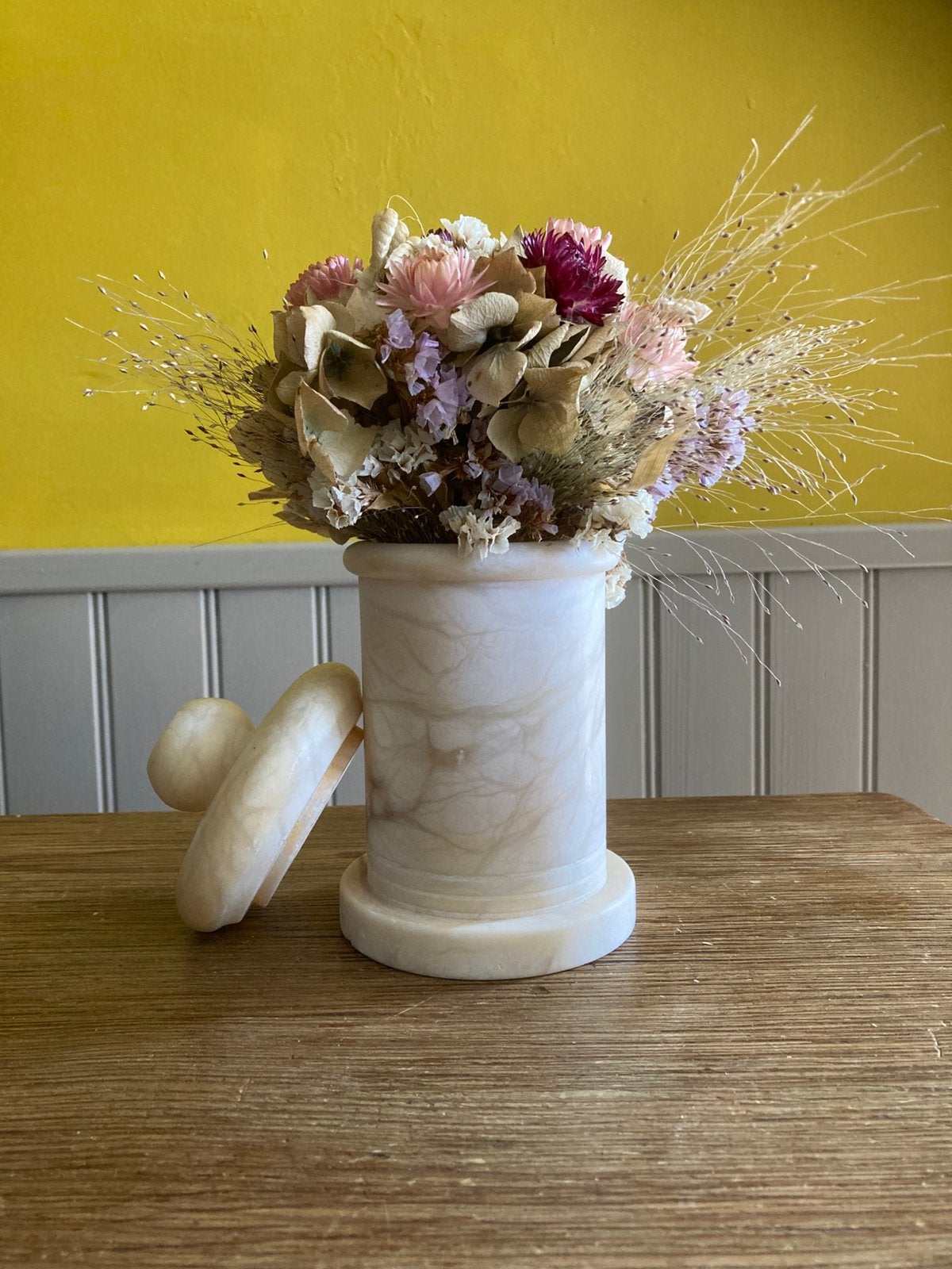 🌻 Vintage creme wit marmer potje met deksel, Ophalen