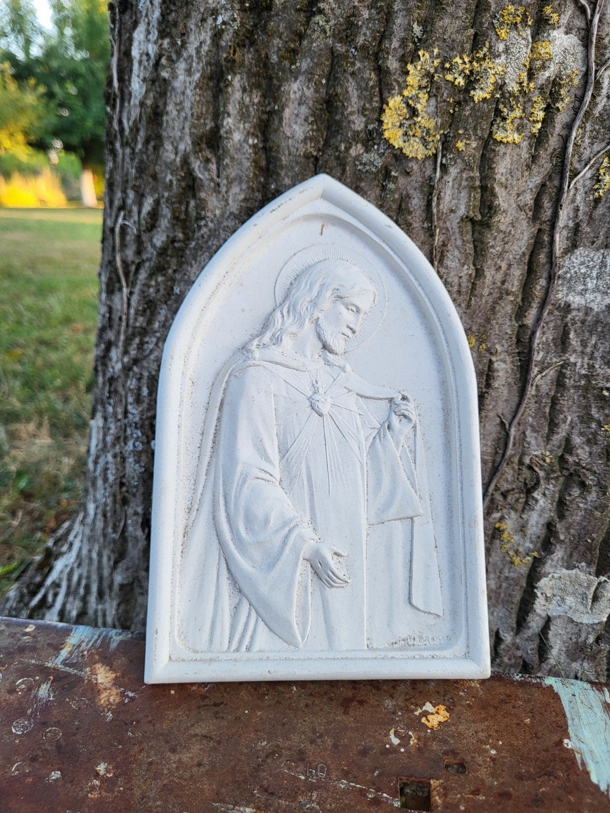 Oud brocante religieus Jesus schildje / allegonda, Ophalen of Verzenden