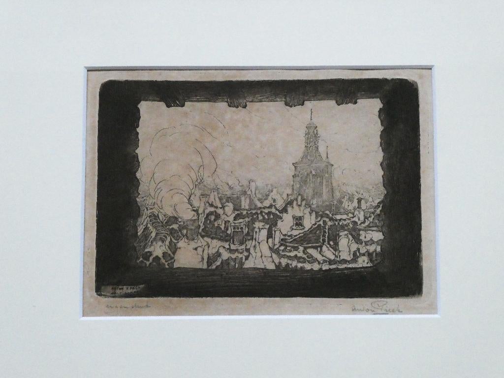 Anton Pieck ets Zaltbommel Daken van Bommel ca. 1917, Ophalen of Verzenden
