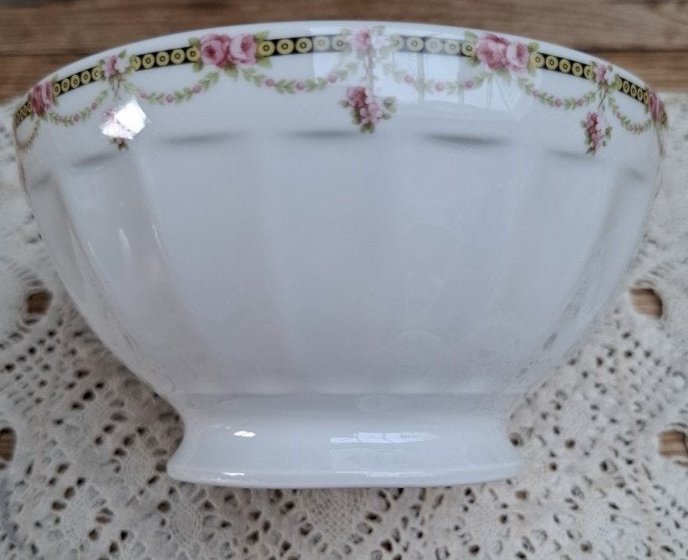 Vintage Franse porseleinen spoelkom, guirlandes roze roosjes, Ophalen of Verzenden