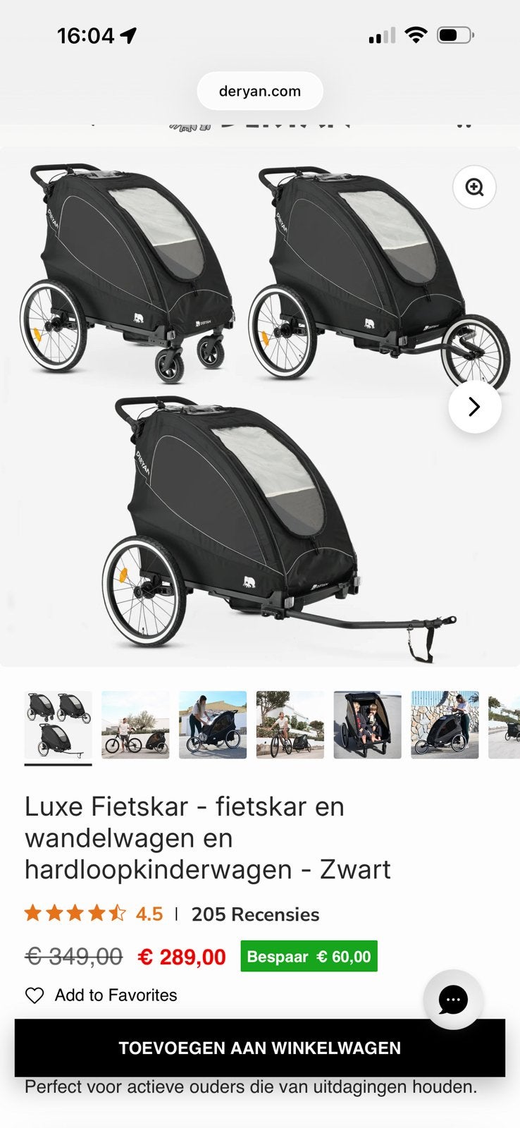 Deryan fietskar, Ophalen, Zo goed als nieuw, Kinderkar