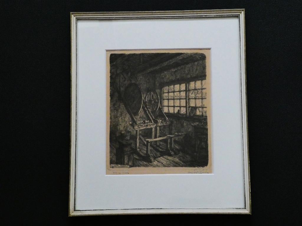 Anton Pieck ets Friesche Klokkenmakery Joure 1920 gesigneerd, Ophalen of Verzenden, Ets, Ingelijst, 1900 - 1949