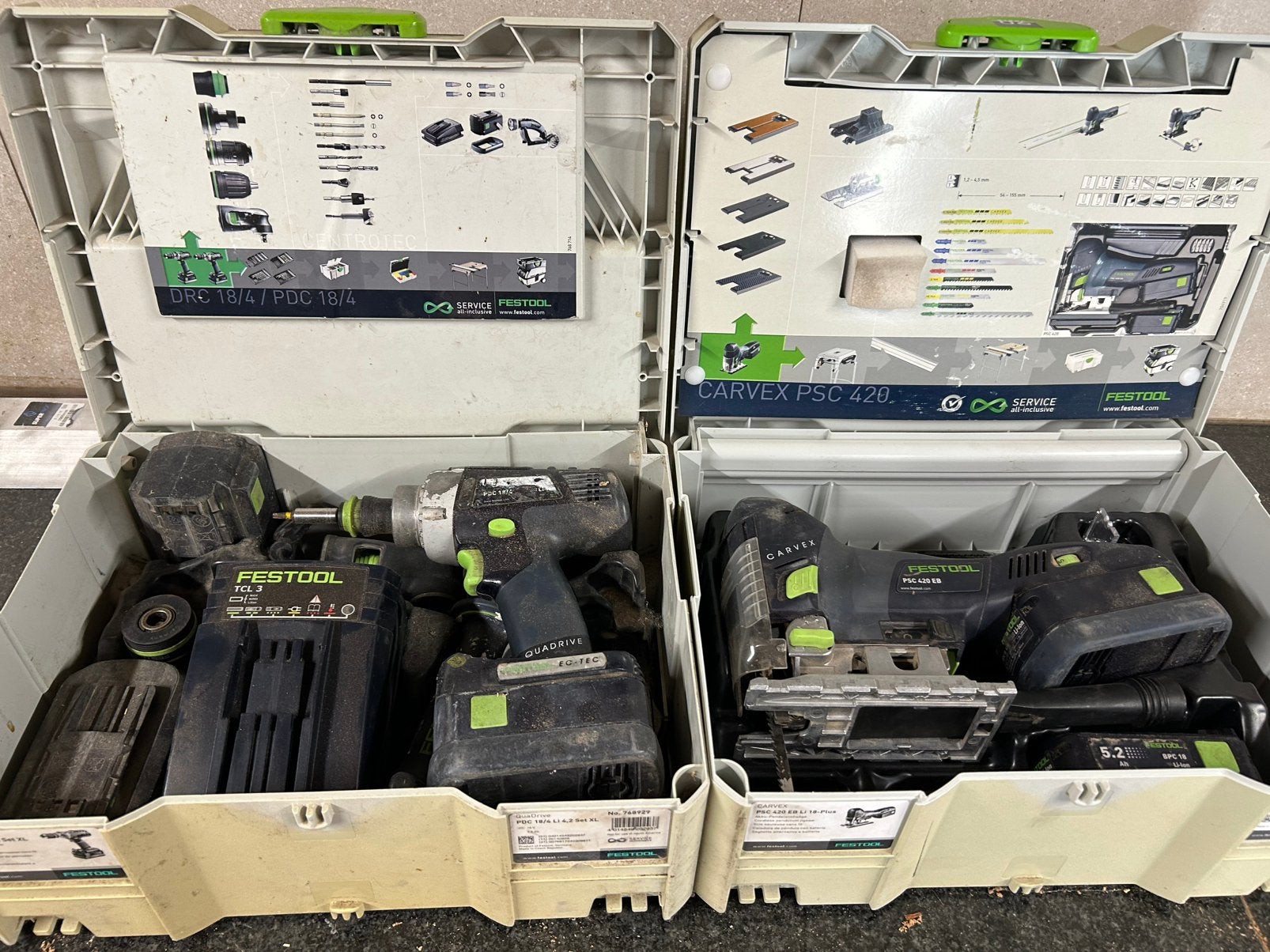 Festool pdc 18/4 li 4.2 set xl/ psc 420 EB Li 18-plus carvex, Ophalen of Verzenden, Gebruikt, Boor- en Schroefmachine, Variabele snelheid