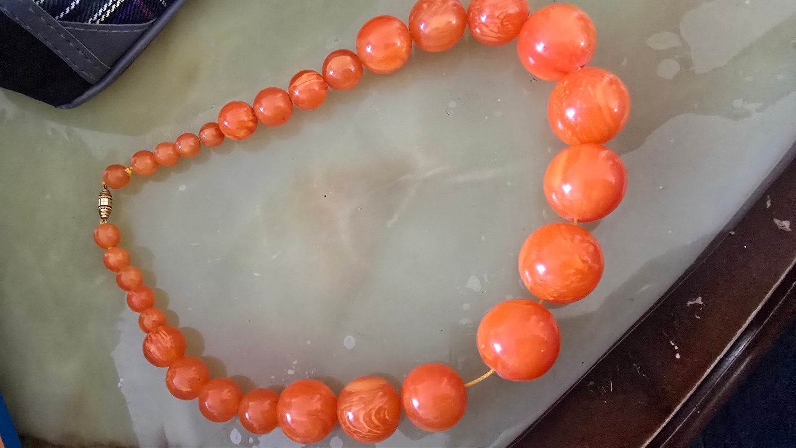 Vintage Amber Ketting met Graduele Kralen, Gebruikt, Oranje, Ophalen of Verzenden, Steen of Mineraal