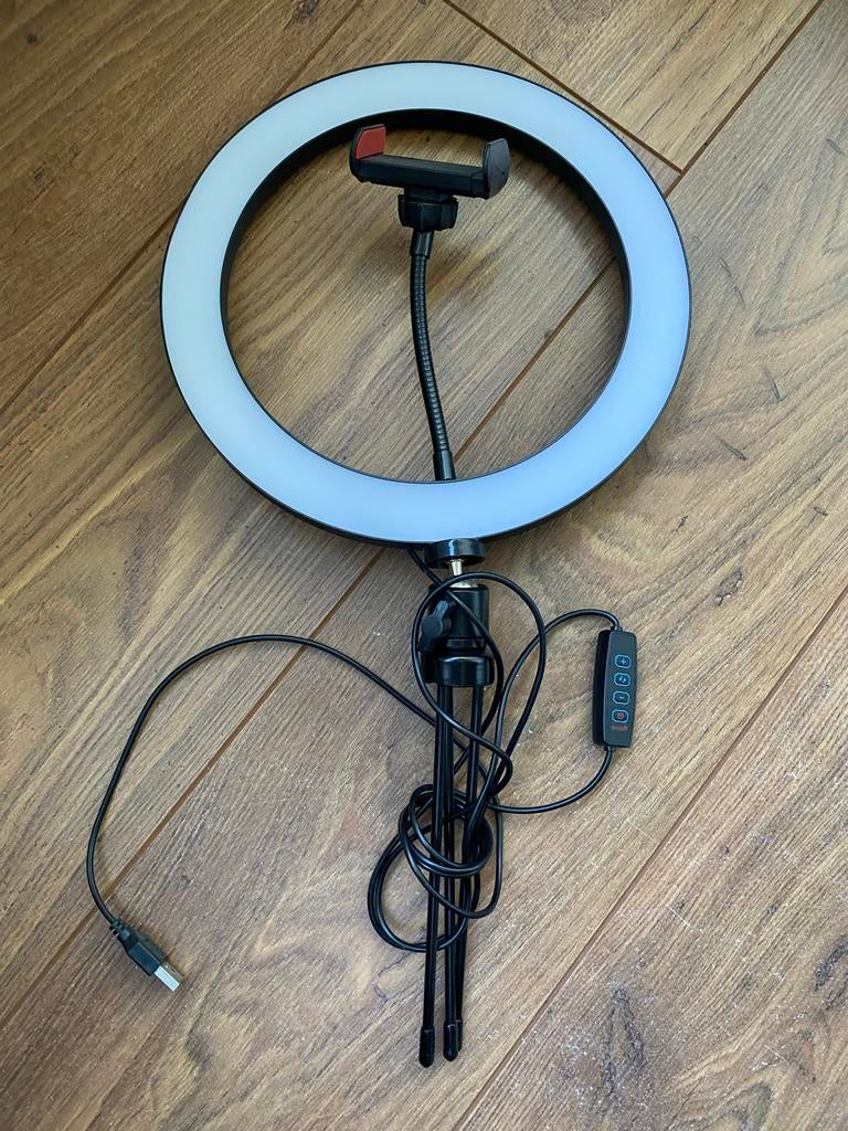 Ringlamp met statief en telefoonhouder, Ophalen of Verzenden, Zo goed als nieuw, Lamp of Flitsset