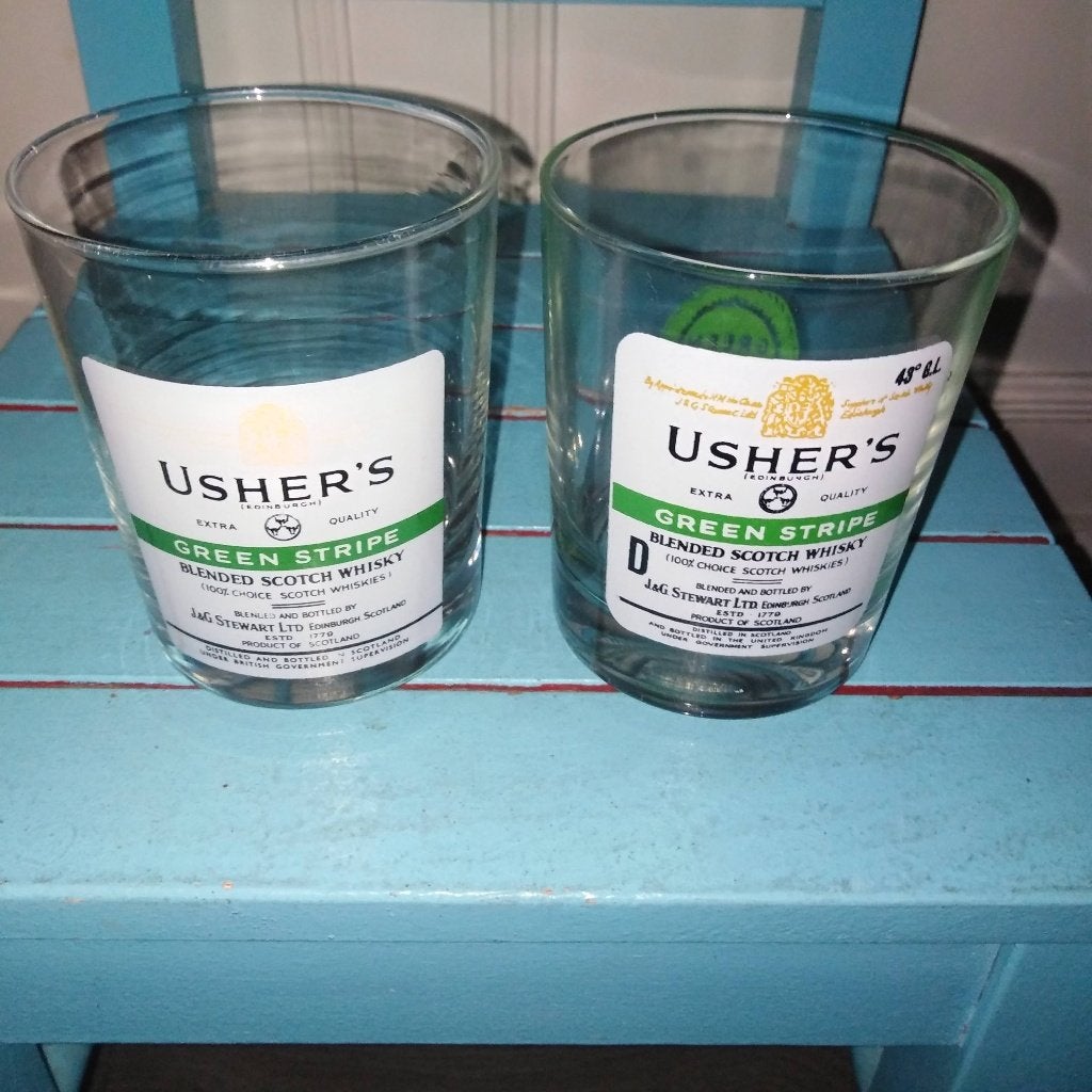 Usher's Green Stripe blended Scotch whisky-glazen 2 stuks, Ophalen, Gebruikt, Overige typen
