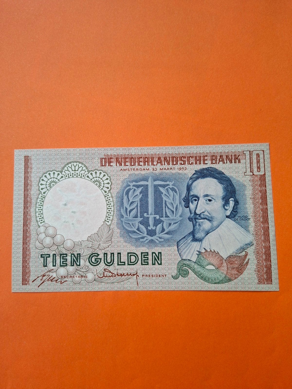 10 gulden Hugo de Groot uit 1953 in UNC, Postzegels en Munten, Bankbiljetten | Nederland, Ophalen of Verzenden, 10 gulden, Los biljet