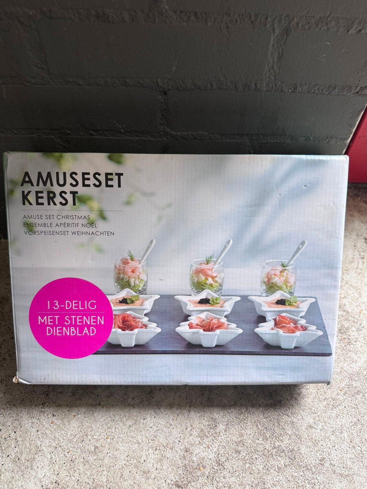 13-delige amuseset met stenen dienblad – Nieuw in doos, Ophalen of Verzenden, Zo goed als nieuw