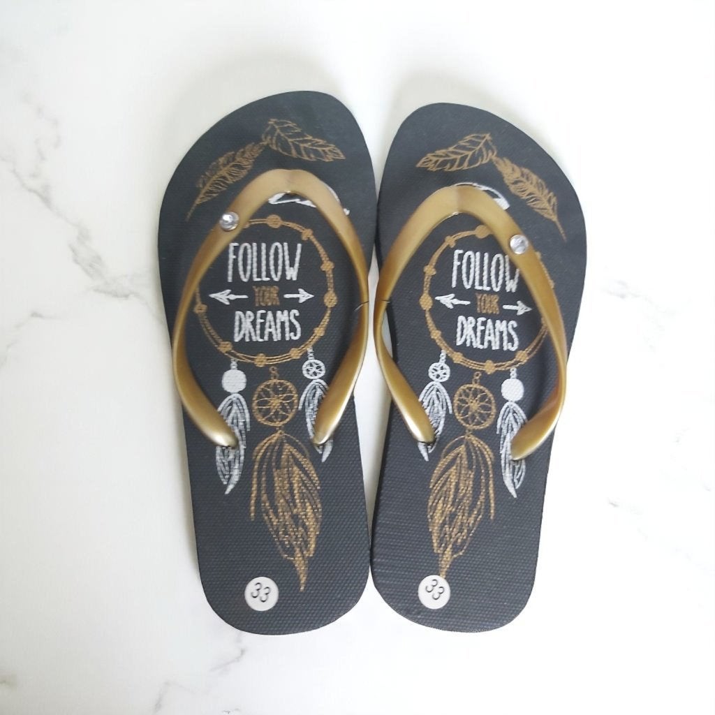 Teenslipper zwart goud met strass steentjes 33, Noekies.com, Schoenen, Nieuw, Info@noekies.com