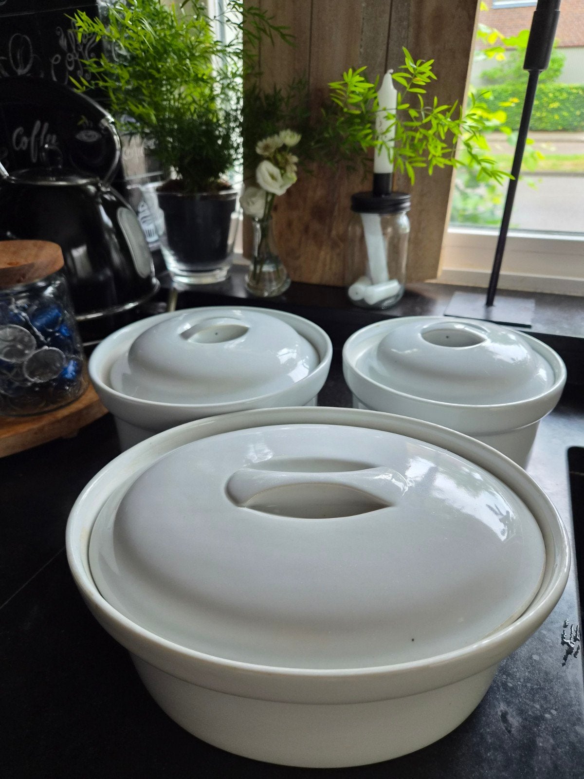 Ovenschalen met deksel 3 x, Huis en Inrichting, Keuken | Servies, Ophalen, Overige stijlen, Porselein, Schaal of Schalen