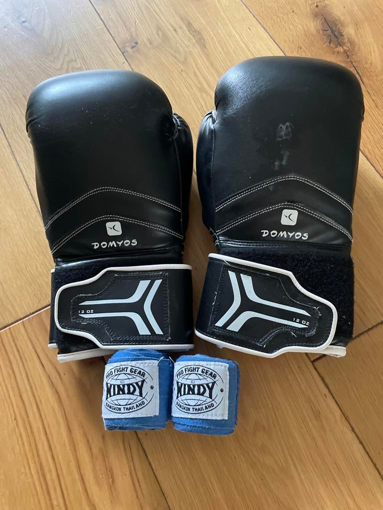Bokshandschoenen Domyos met Windy bandages, Gebruikt, Overige, Vechtsportbescherming, Maat M