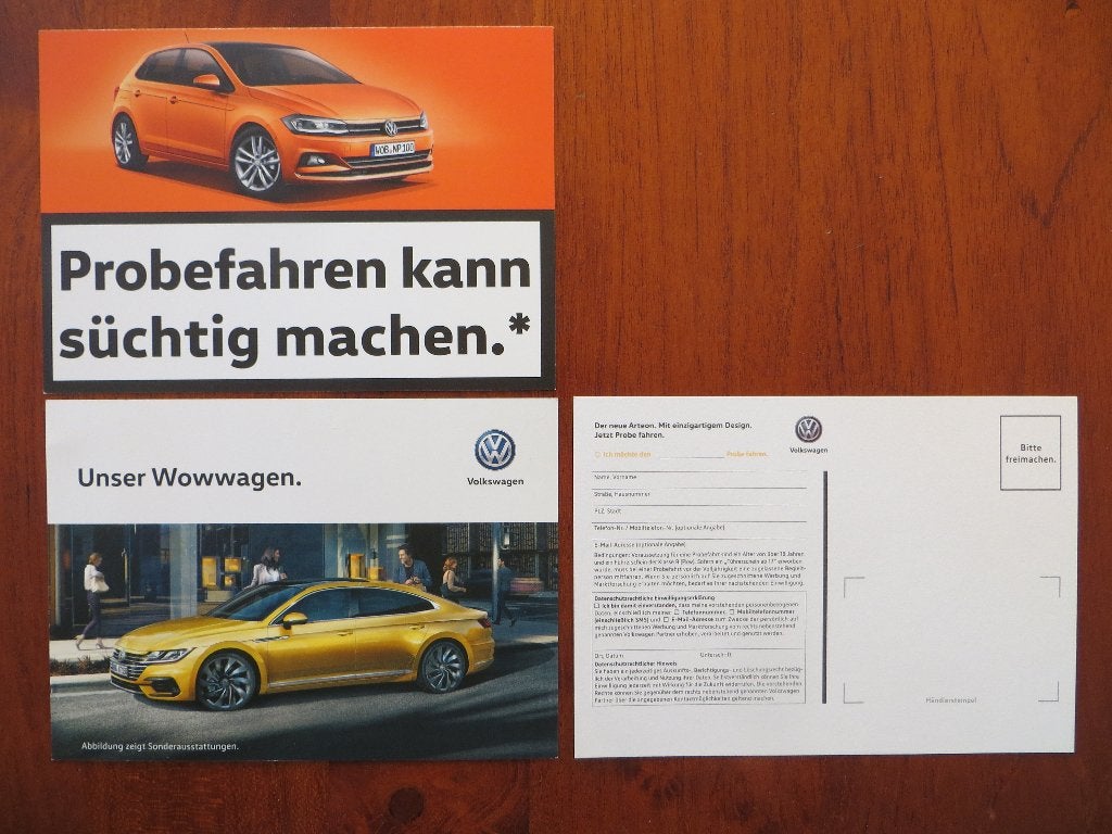 Aanvraagkaart proefrit: Volkswagen Arteon, Volkswagen Polo, Ophalen of Verzenden, Nieuw, Volkswagen