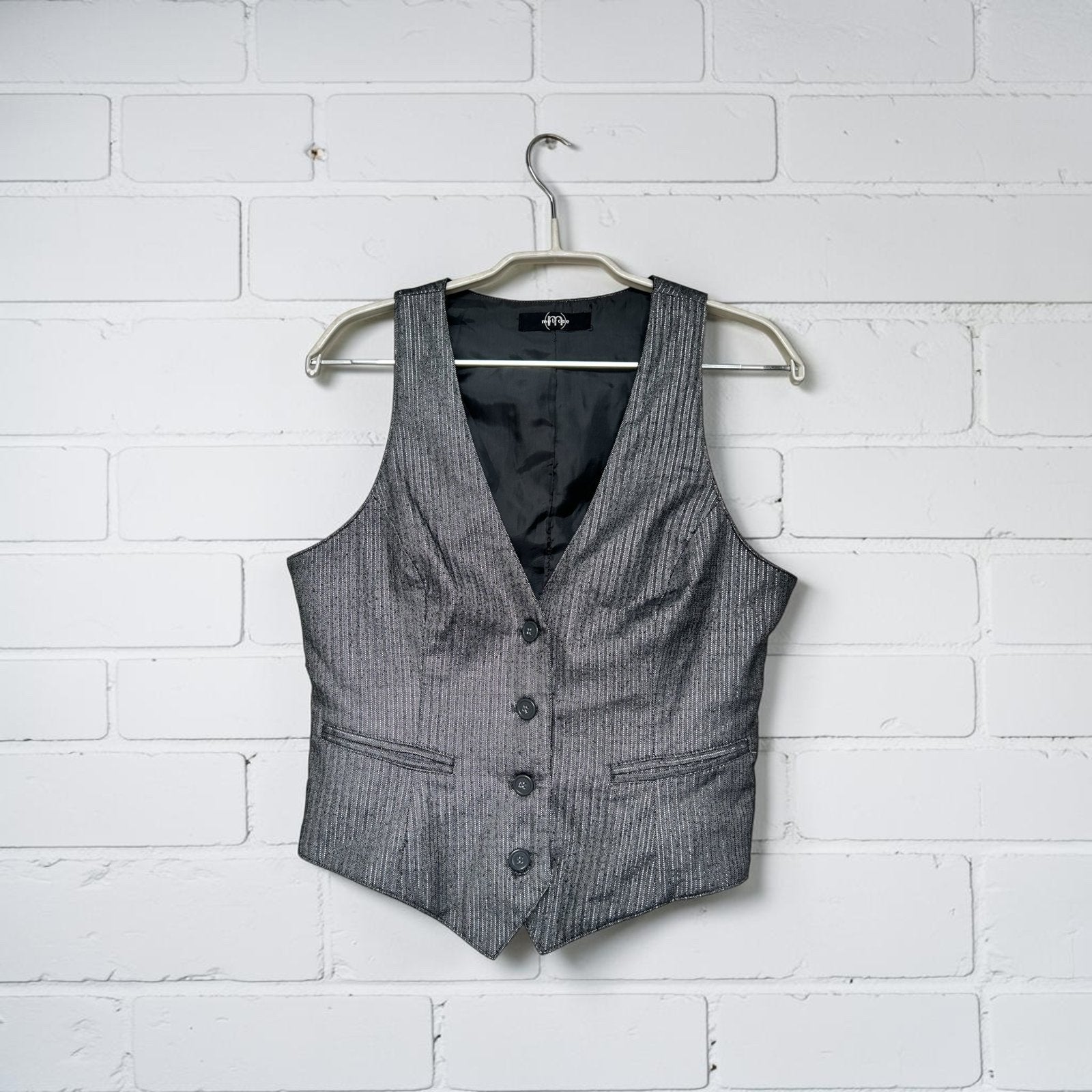 Melrose Gilet Maat XS Grijs Streep Visgraat Preppy Sjiek Y2K, Kleding | Dames, Bodywarmers, Verzenden, M, Zo goed als nieuw, Maat 34 (XS) of kleiner