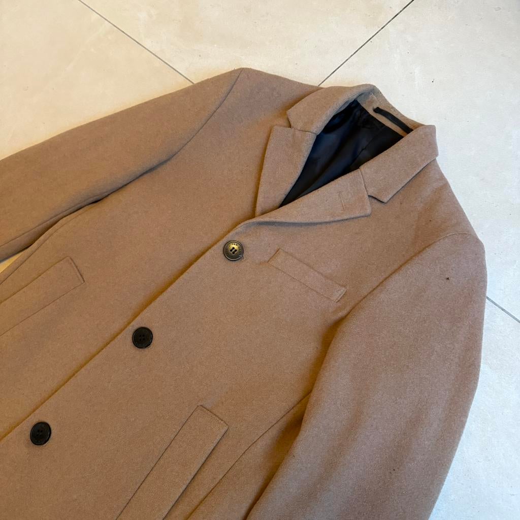 Lange Jas in Beige van Wol - Maat XS, Kleding | Heren, Verzenden, Zo goed als nieuw, Maat 46 (S) of kleiner, Beige