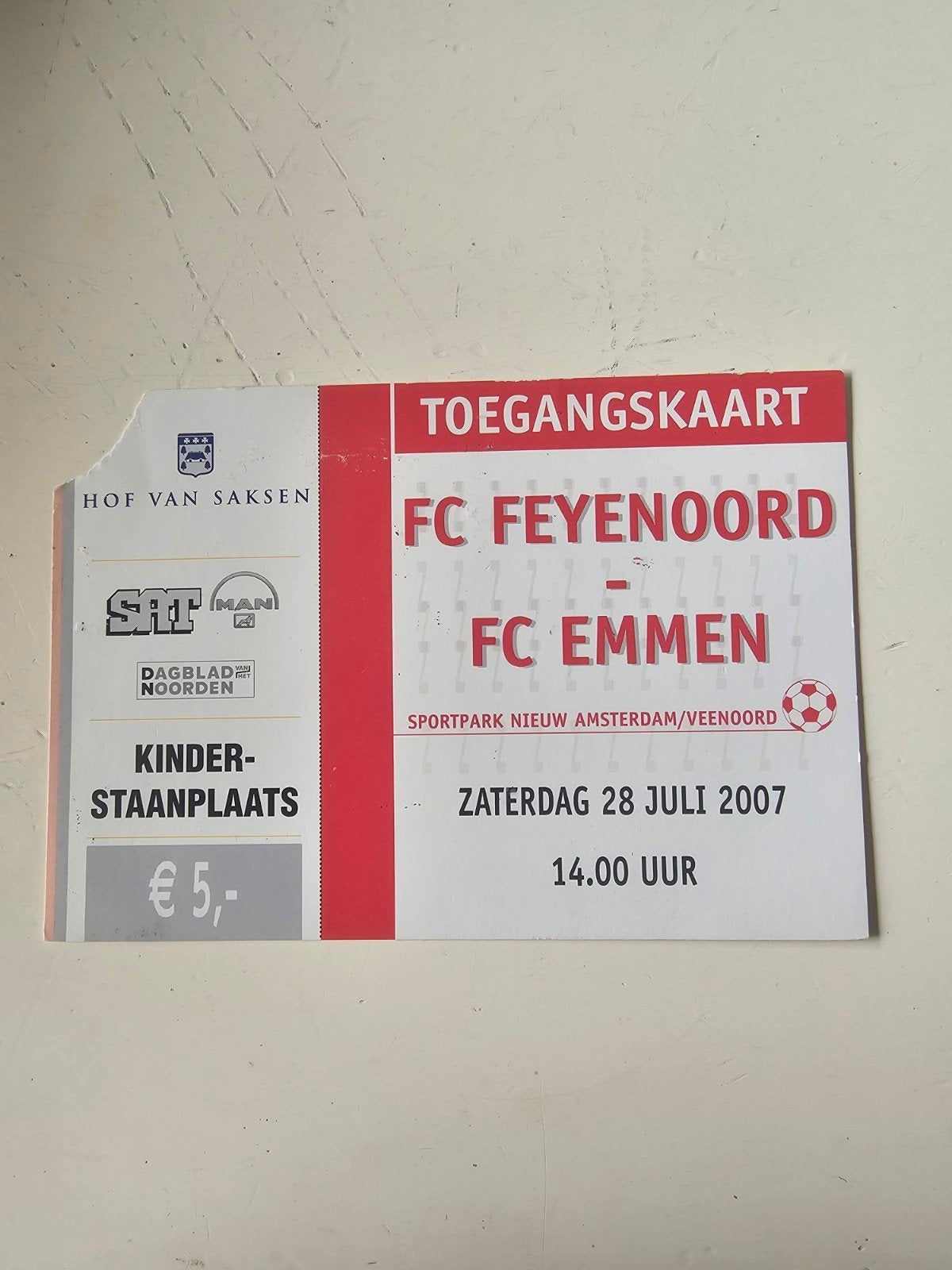 kaartje feyenoord-fc emmen 28 juli 2007, Verzenden