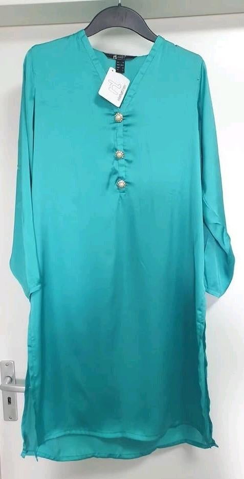 Nieuwe Turquoise Groene Zijden Jurk Tuniek Maat M, Ophalen of Verzenden, Nieuw, Maat 38/40 (M), Groen