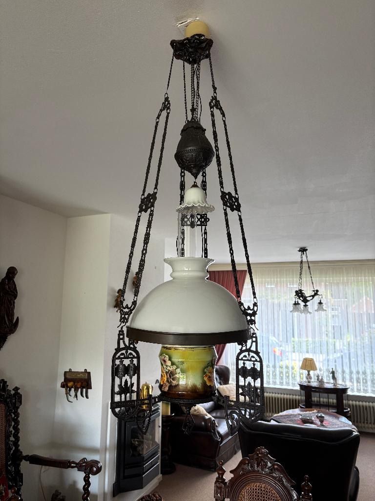 hanglamp te koop, Ophalen, Gebruikt, Minder dan 50 cm, Antieke olielamp