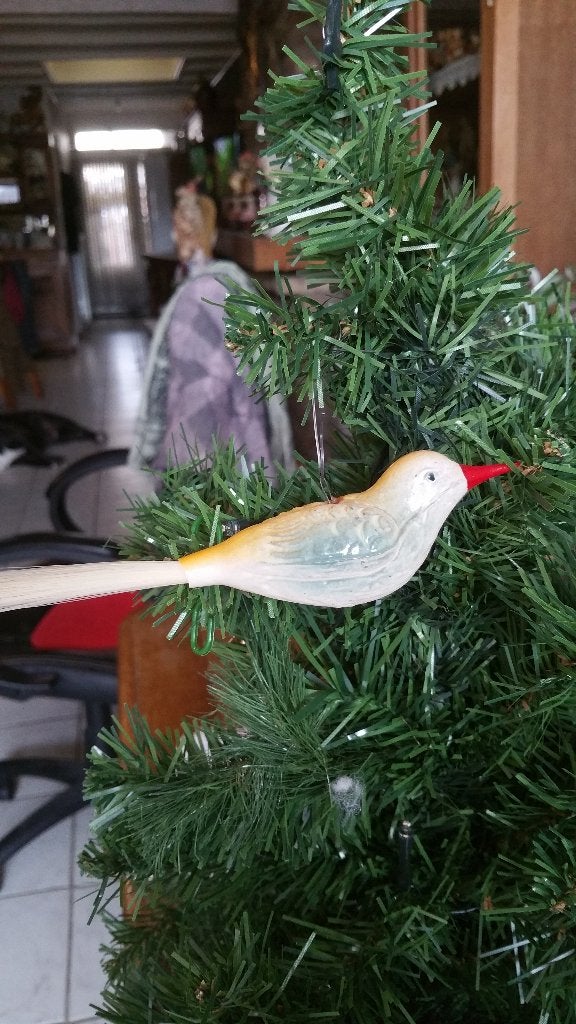 antieke kerstbal nr 336 model vogel draadring op rug, Ophalen of Verzenden, Gebruikt