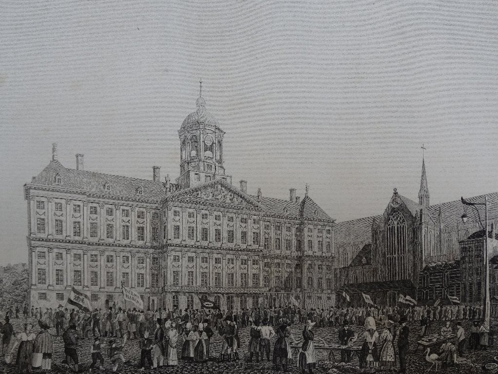 itho feest aanbieden nieuwe haring Paleis Amsterdam, 1825, Antiek en Kunst, Kunst | Litho's en Zeefdrukken, Origineel, Verzenden