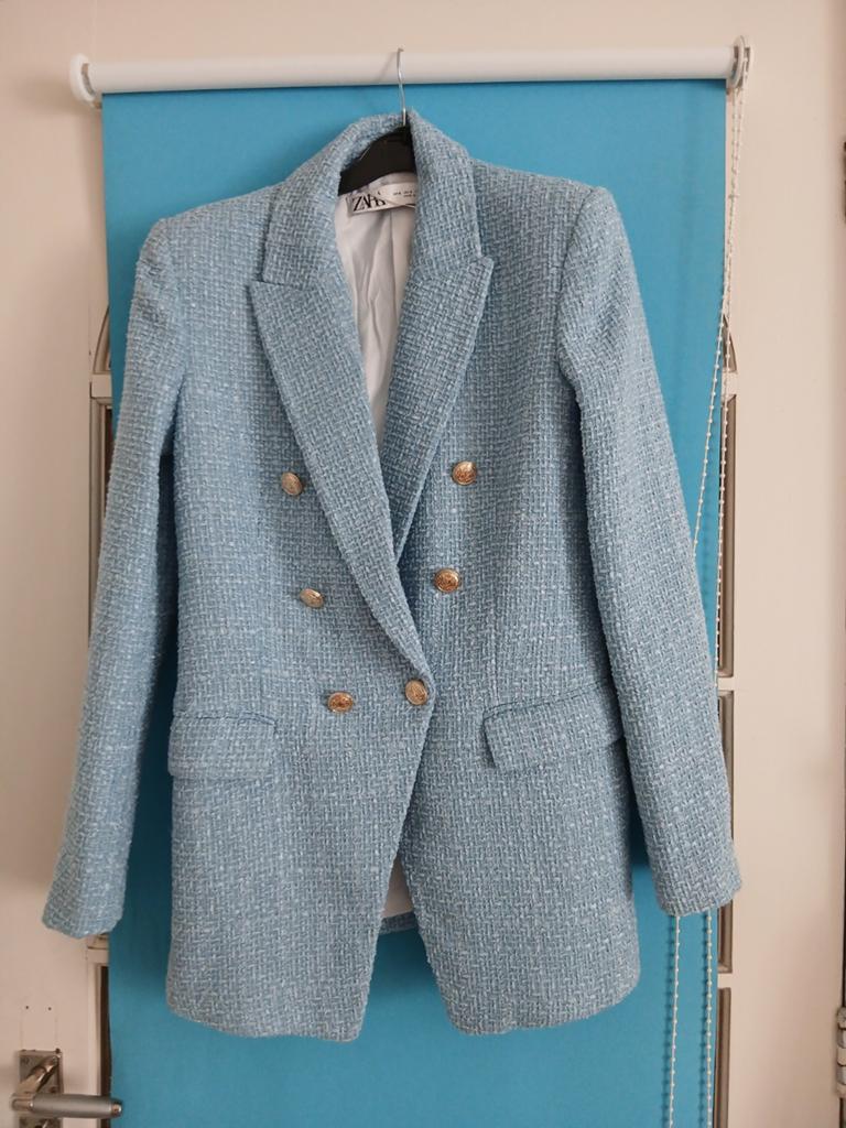 Blazer Blauw Maat S Zara, Ophalen of Verzenden, Zo goed als nieuw, Maat 38/40 (M), Blauw