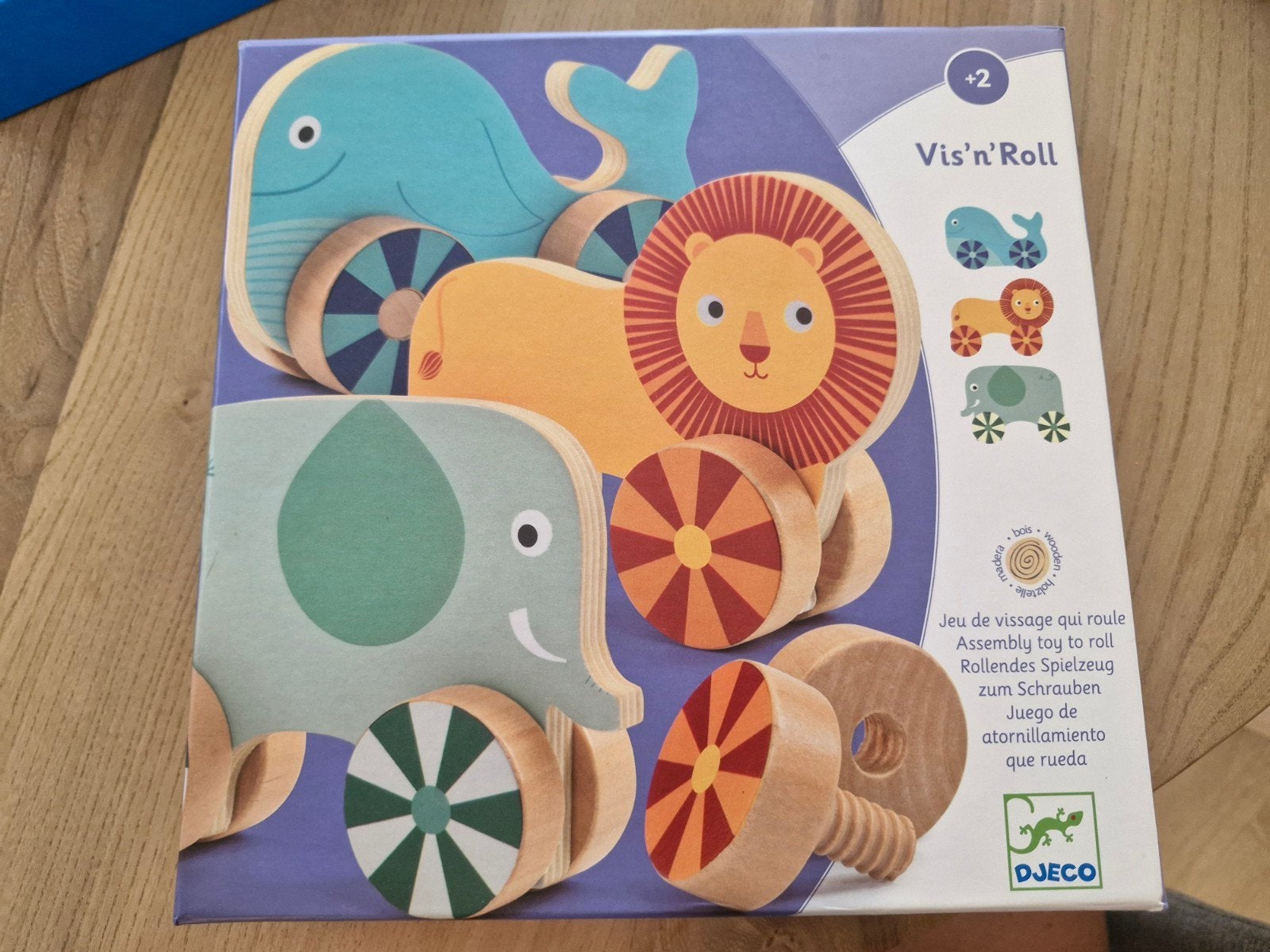 Djeco Vis'n Roll Houten Dieren - Leeuw, Olifant, Walvis, Kinderen en Baby's, Speelgoed | Houten speelgoed, Ophalen, Zo goed als nieuw