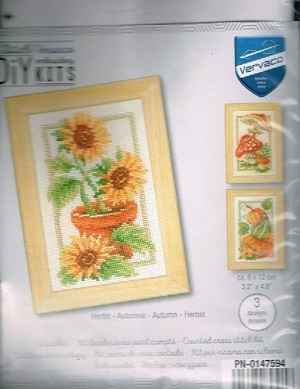 Cado vervaco borduurpakket set van 3 pakketjes, zonnebloemen, Ophalen of Verzenden, Nieuw, Handborduren, Borduurpakket