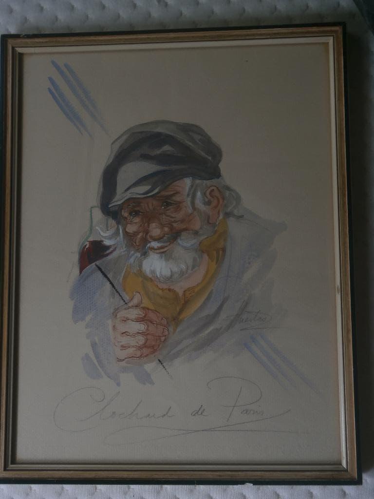 Franse CLOCHARD in Parijs, Aquarel door HUERTAS, Antiek en Kunst, Ophalen of Verzenden