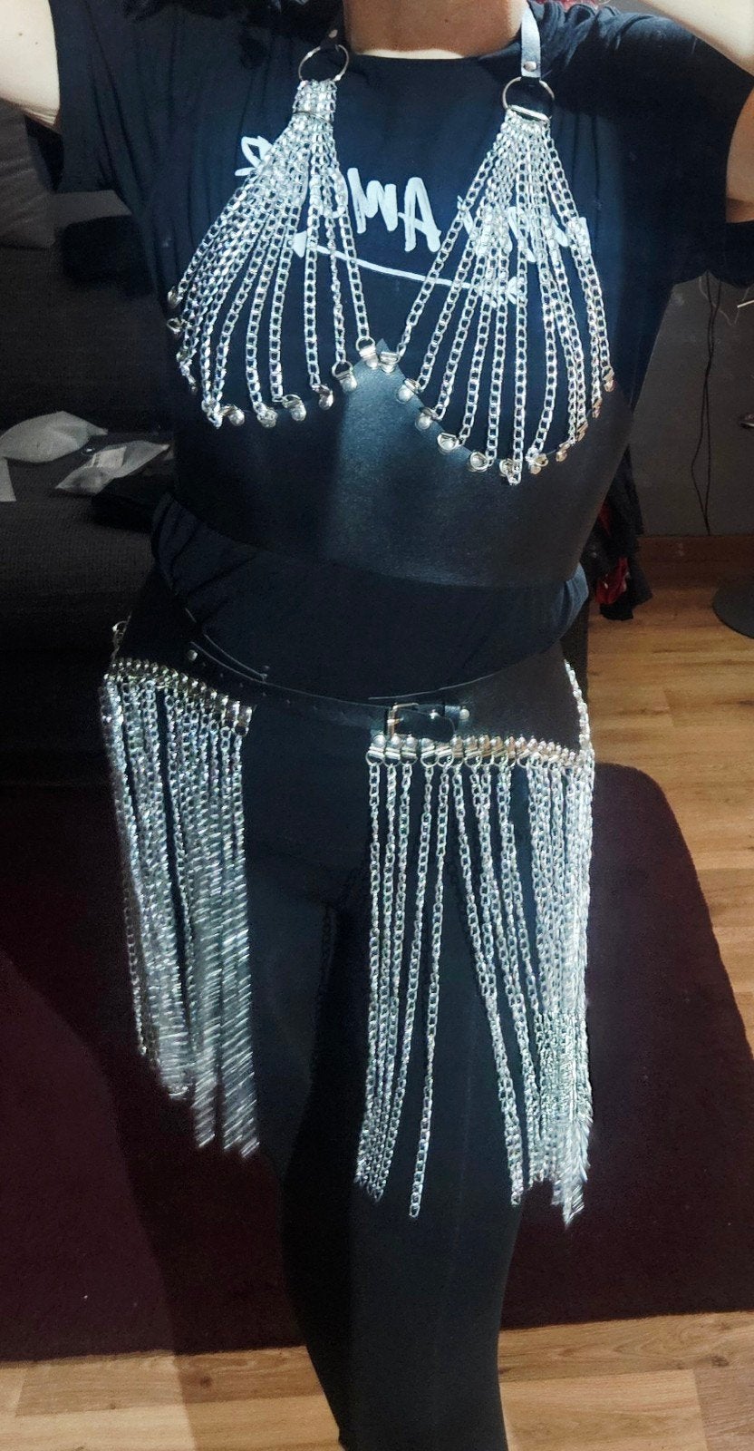 Unieke zwarte chain top & rok set – gothic / festival, Ophalen of Verzenden