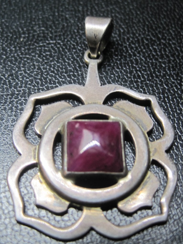 Antiek Lotus design robijn zilver hanger natuurlijke robijn, Ophalen, Zo goed als nieuw, Rood, Zilver