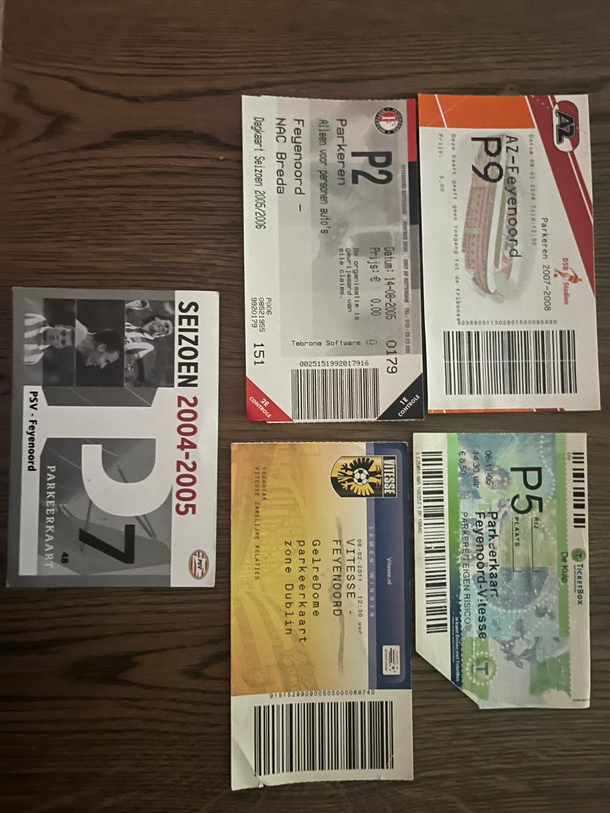 5 oudere parkeerkaarten Feyenoord, Verzamelen, Ophalen of Verzenden, Zo goed als nieuw, Feyenoord, Overige typen