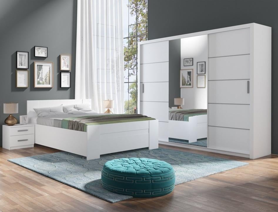 VOORRAAD Witte 4-delige slaapkamer 160x200 cm | kast B250 cm, Huis en Inrichting, Slaapkamer | Complete slaapkamers, Nieuw, Tweepersoons