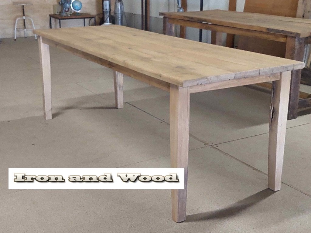 Maatwerk tafel -  oude eiken wagonplanken en tapse poot, Ophalen