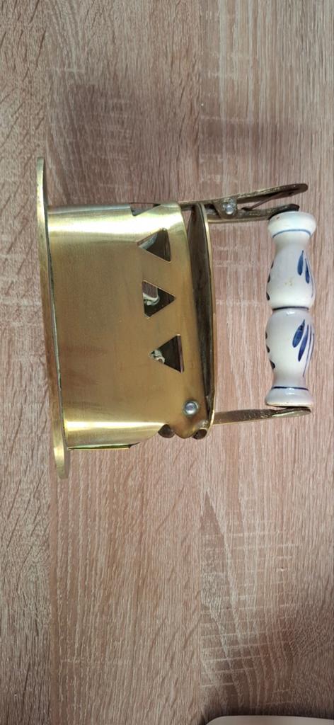 Vintage messing toiletrolhouder met Delfts blauw handvat, Ophalen