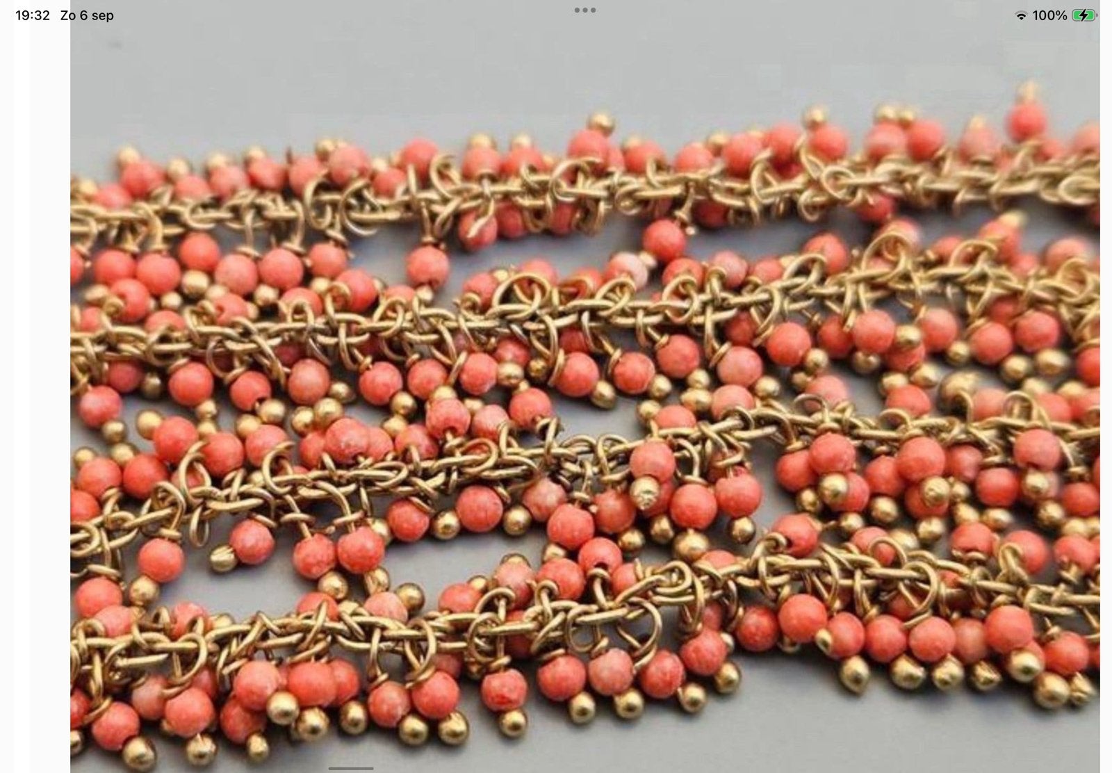 Vintage zilveren vergulde ketting Bloedkoraal, 925/14 k, Verzenden, Zo goed als nieuw