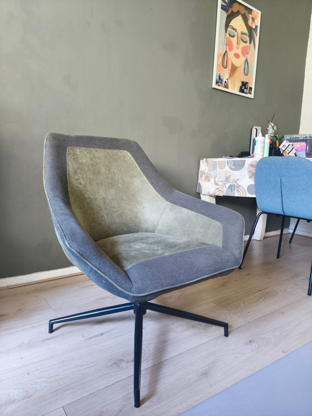 Draaibare Fauteuil - Grijs/Groen, Ophalen, Overige kleuren, Vintage, Zo goed als nieuw