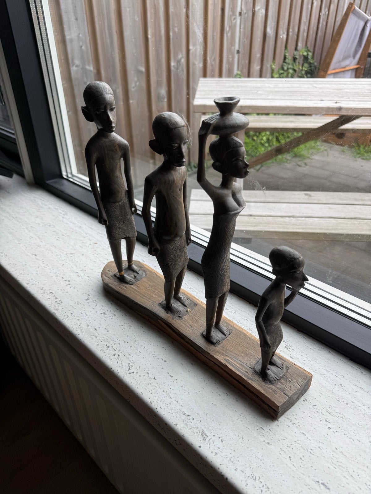 Houten Afrikaanse Beelden op Sokkel - Familiefiguren, Antiek en Kunst, Kunst | Beelden en Houtsnijwerken, Groep mensen, Ophalen of Verzenden