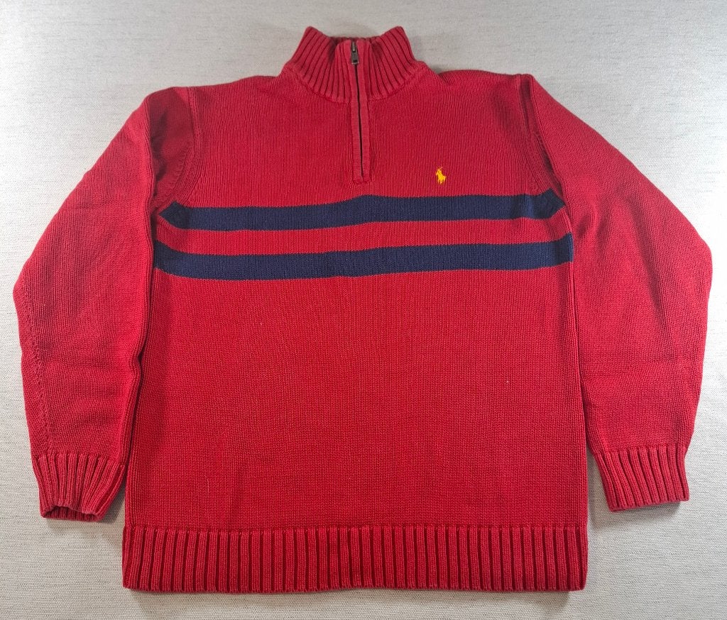 Polo Ralph Lauren trui met 1/4 rits – Rood/Blauw, maat L, Maat 52/54 (L), Verzenden, Rood, Polo Ralph Lauren