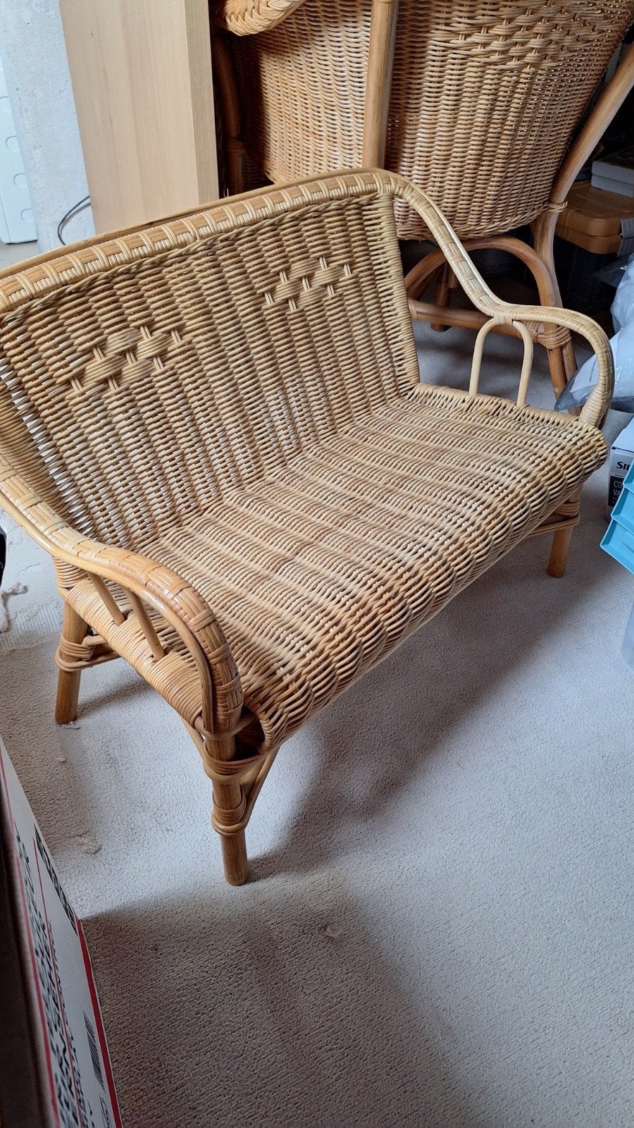 Vintage Rieten Kinderbankje -  Rotan kinder bankje, Ophalen, Gebruikt, Minder dan 75 cm, Tweepersoons